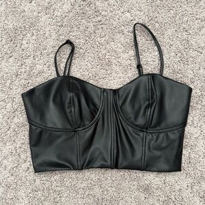 Express Black Faux Leather Bustier Top, Size Medium